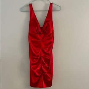 Arden B Red Ruched Bodycon Dress Plunge Neckline